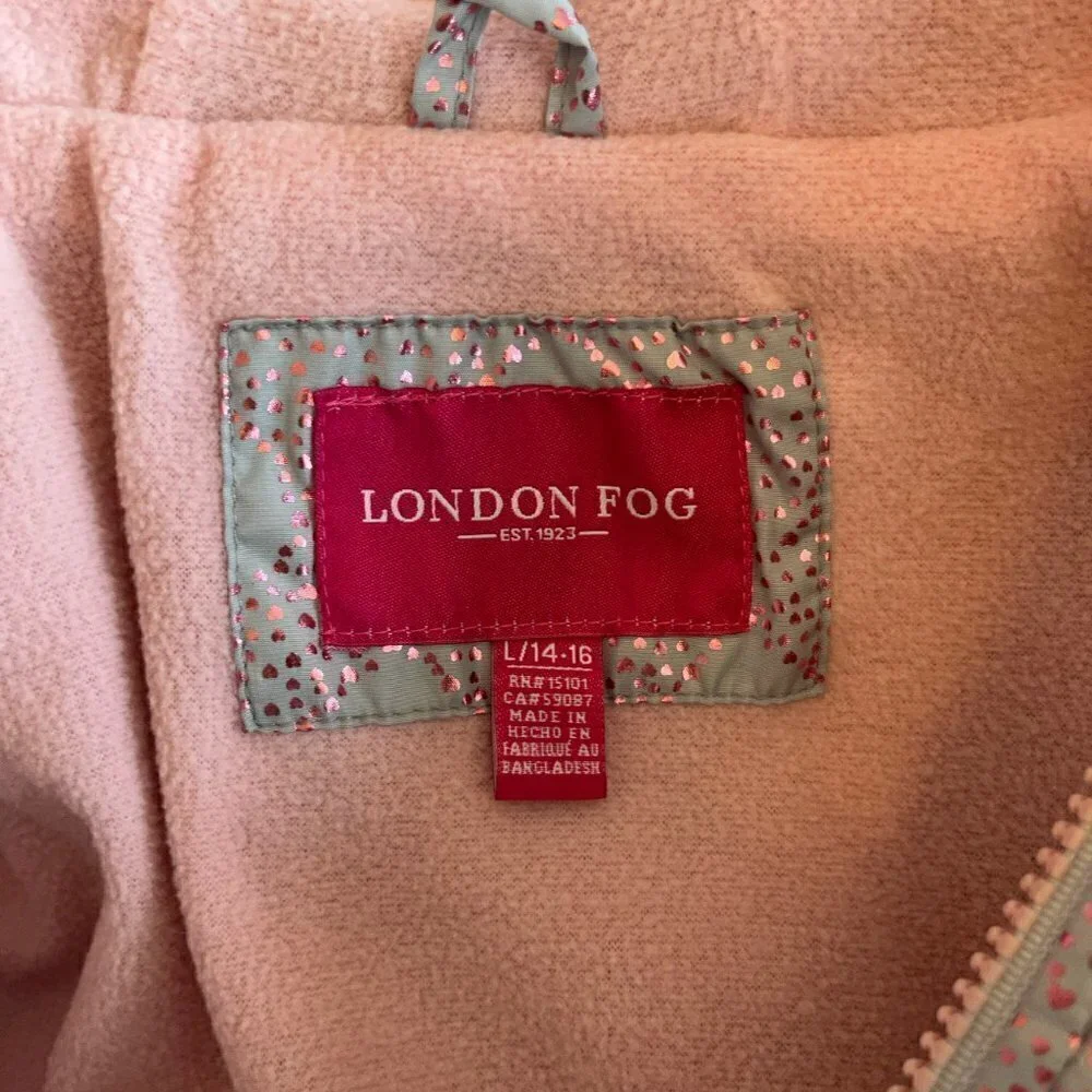 London Fog girls metallic heart pink grey full zip hooded jacket large (14/16)